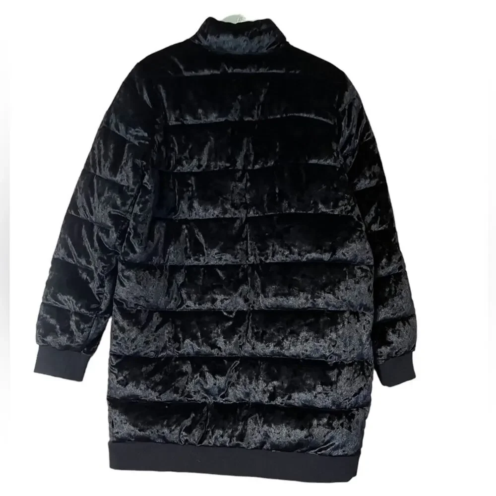 Jack by BB Dakota Black Crushed it Velvet Quilted Zip Puffer Coat Small NWT